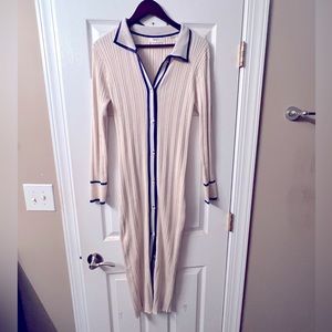 Long sleeved, blue trim, sweater dress
